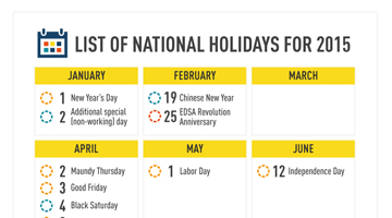 Philippines – List of Nationwide Holidays for 2015