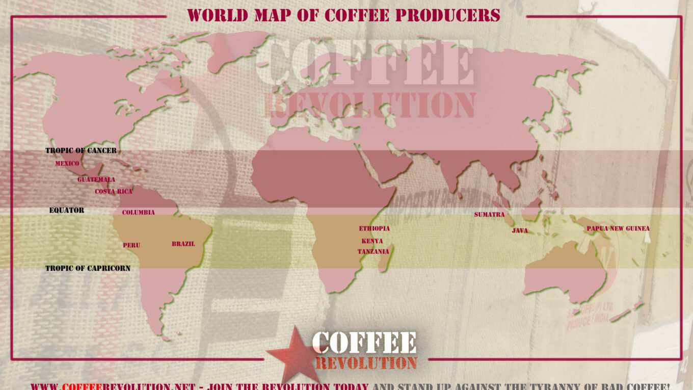 A World Map of Coffee Producers in the Coffee Belt