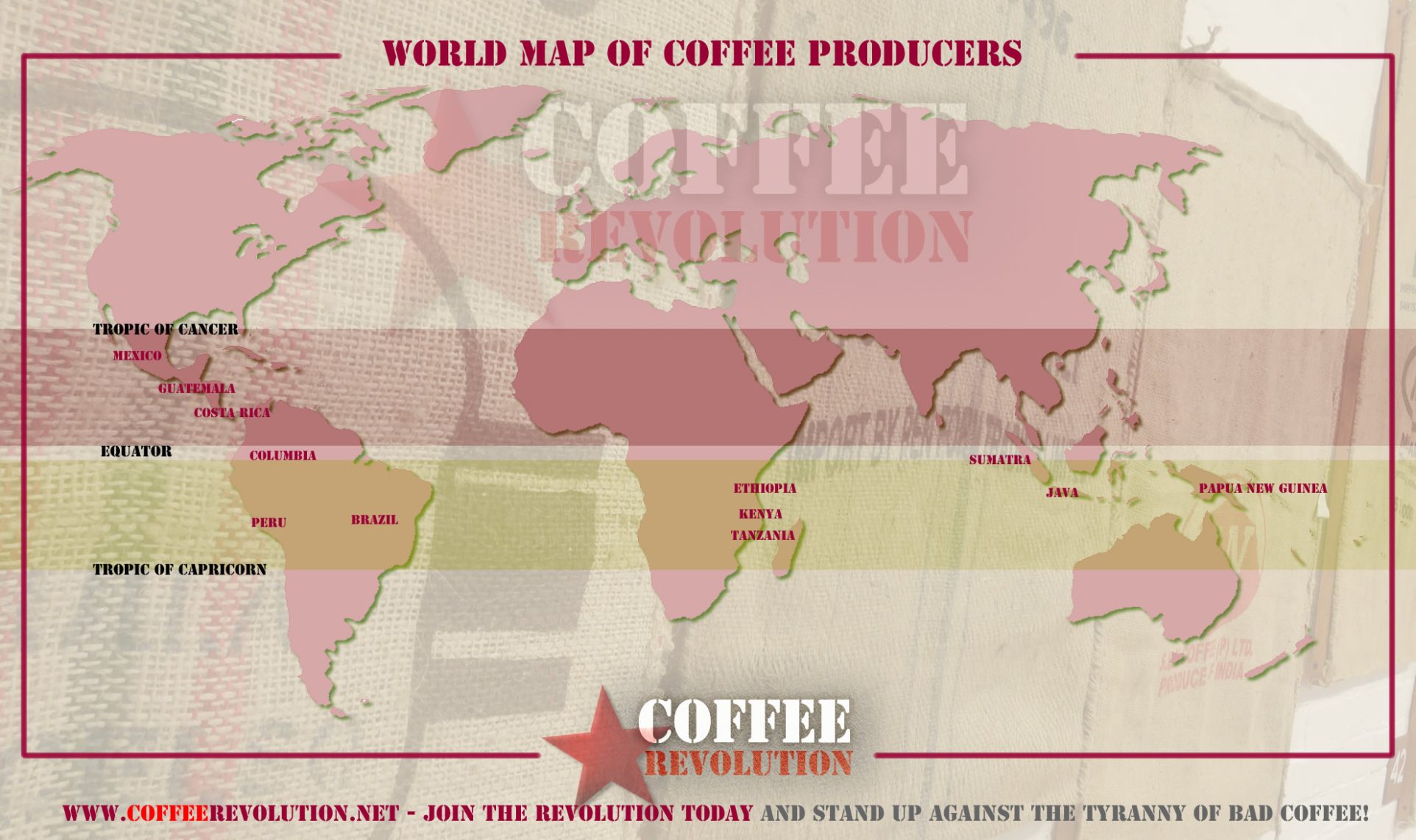 A World Map of Coffee Producers in the Coffee Belt