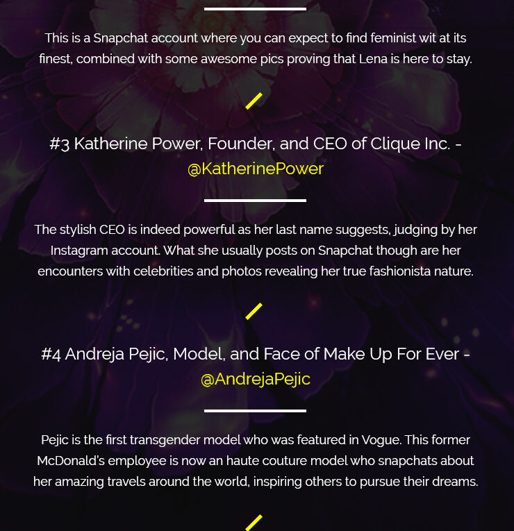 6 Inspiring Ladies to Follow on Snapchat Immediately