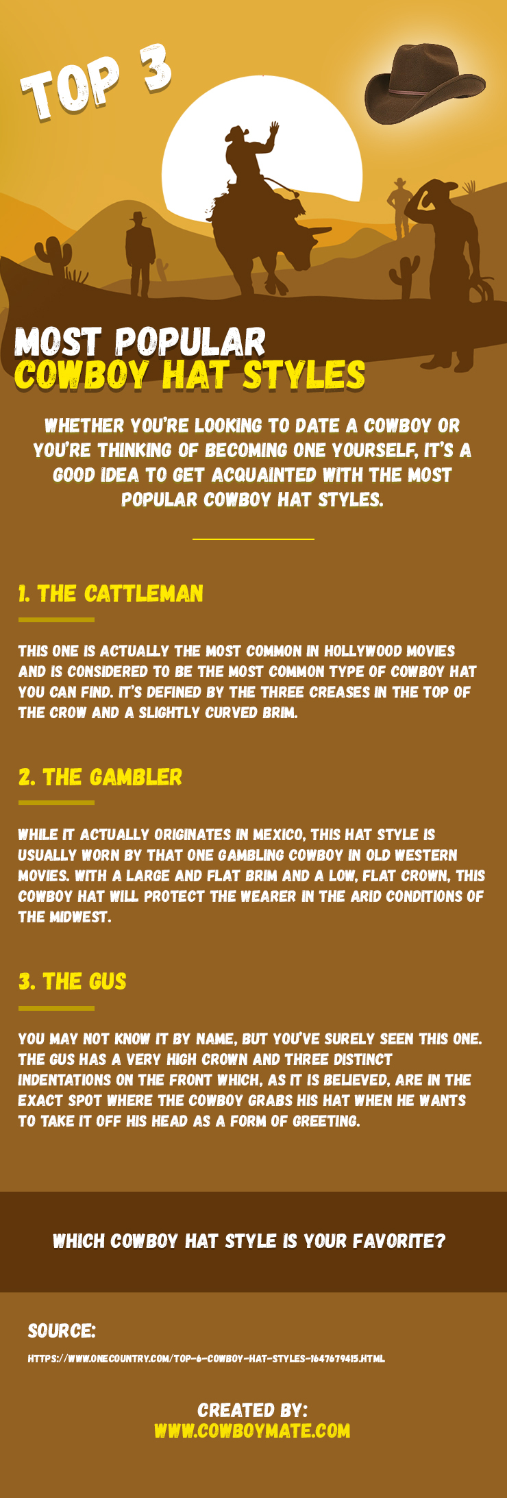 Top 3 Most Popular Cowboy Hat Styles