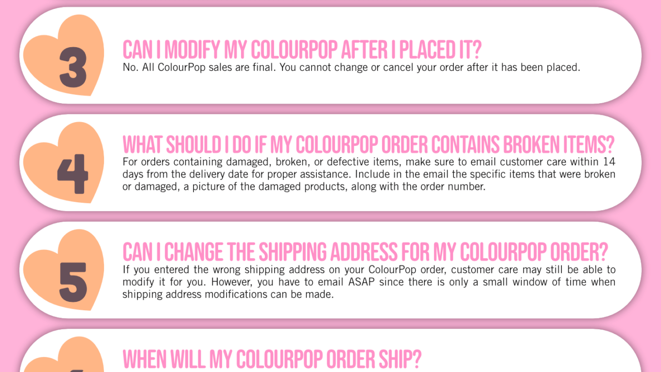 ColourPop Infographic Order Coupon Cause FAQ (C.C. FAQ)