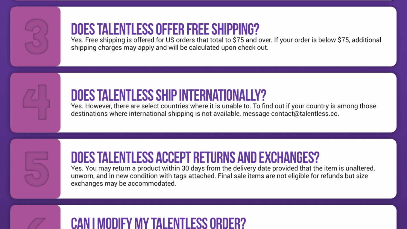 TALENTLESS Infographic Order Coupon Cause FAQ (C.C. FAQ)