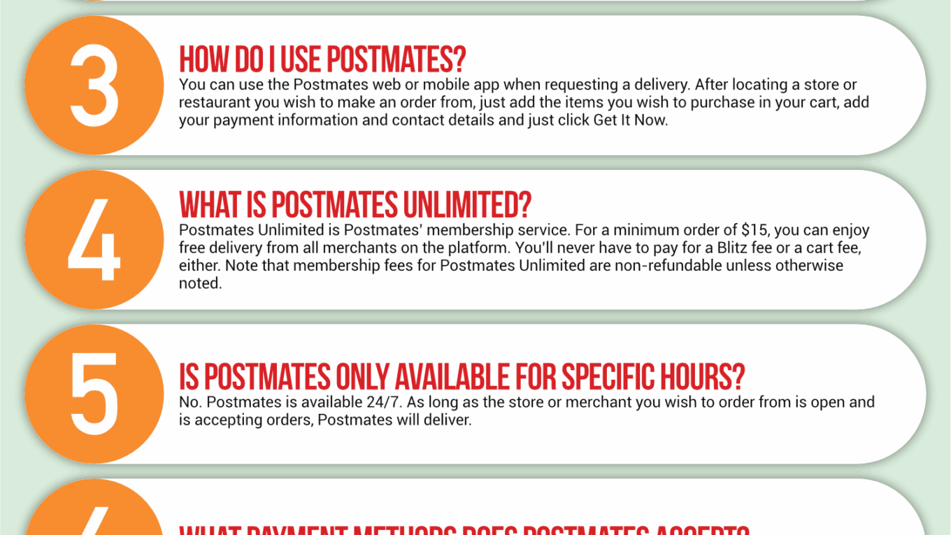 Postmates Infographic Order Coupon Cause FAQ (C.C. FAQ)